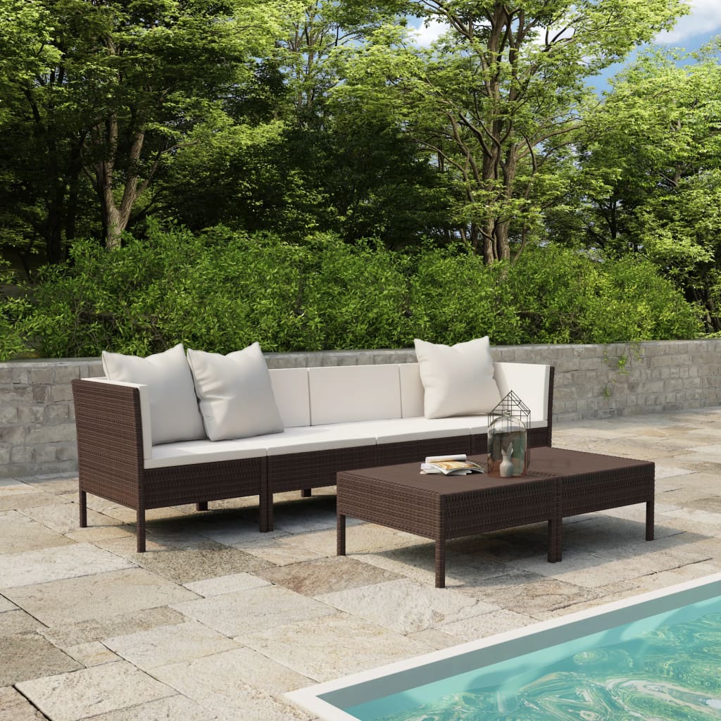 vida XL 6-tlg. Garten-Lounge-Set mit Auflagen Poly Rattan Braun
