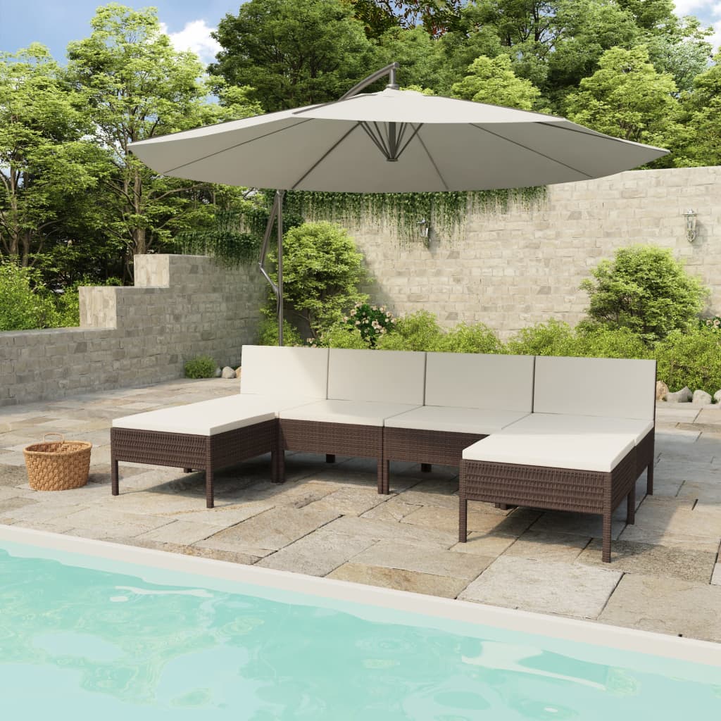 vidaXL 6-tlg. Garten-Lounge-Set mit Auflagen Poly Rattan Braun