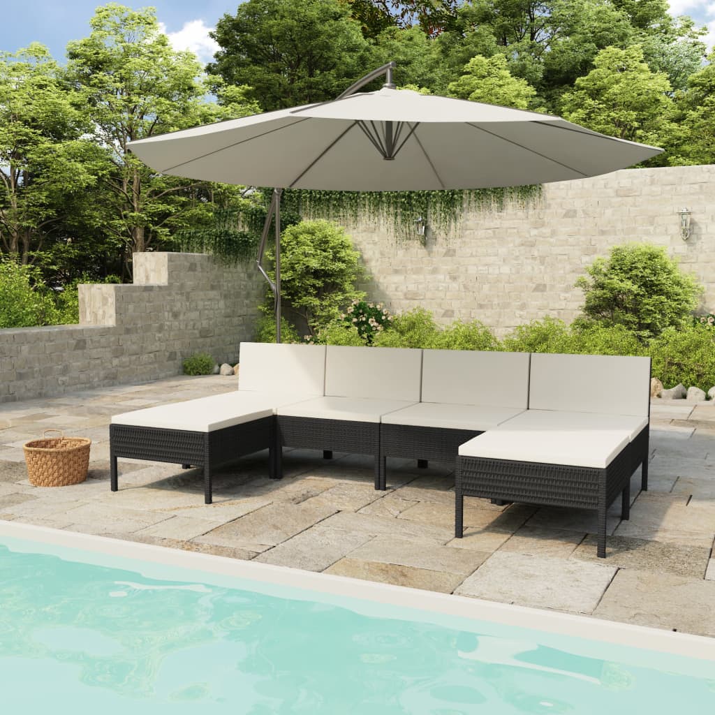 vidaXL Salon de jardin 6 pcs avec coussins Résine tressée Noir