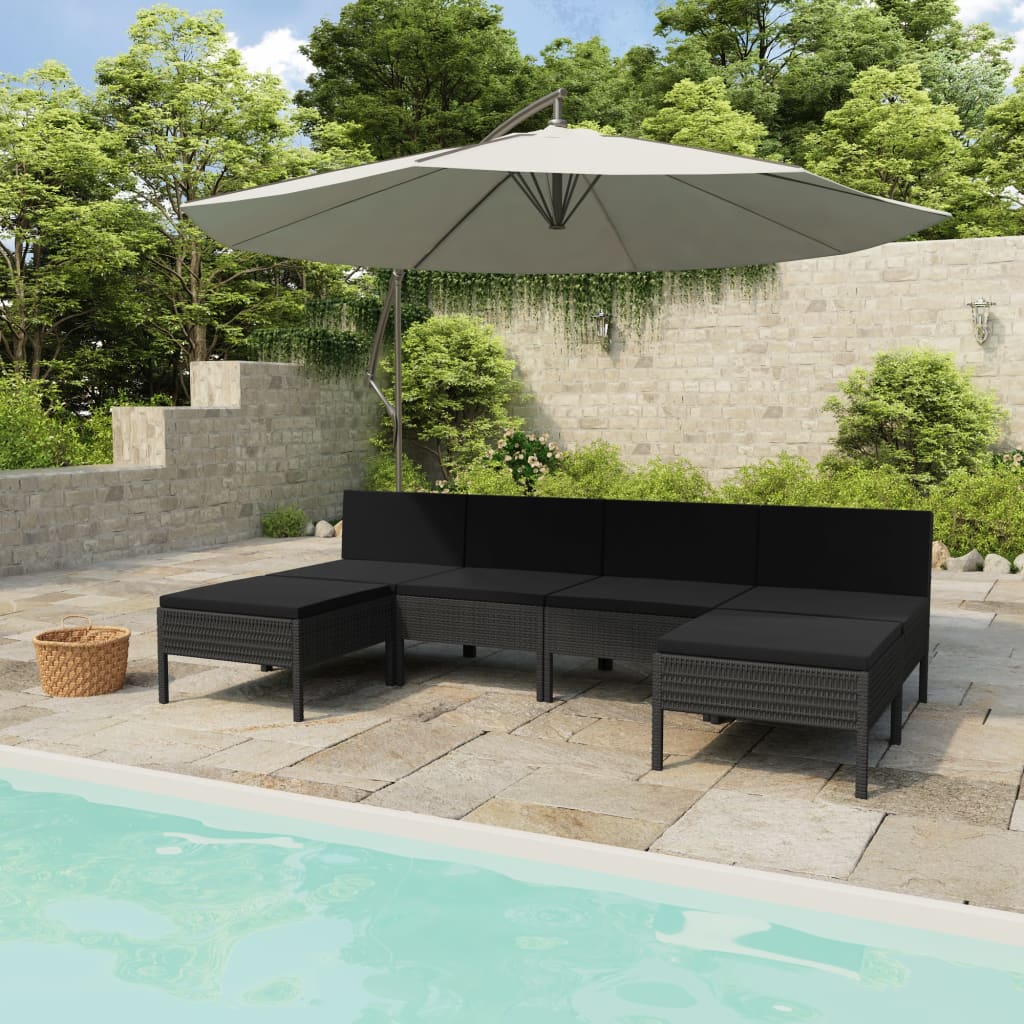 6-tlg. Garten-Lounge-Set mit Auflagen Poly Rattan Schwarz