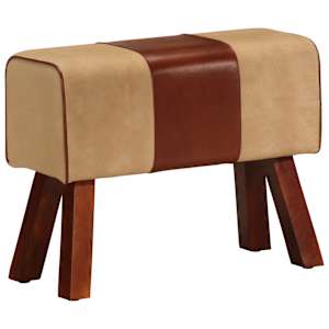 Telovadna klop 58 cm rjava pravo usnje in trden mangov les