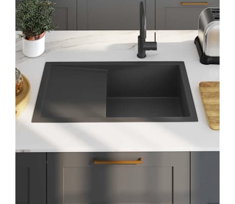 vidaXL &Eacute;vier de cuisine fait main Noir Acier inoxydable
