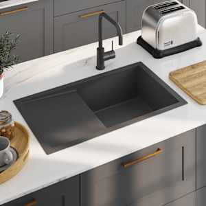 Ročno izdelano kuhinjsko pomivalno korito črno nerjaveče jeklo