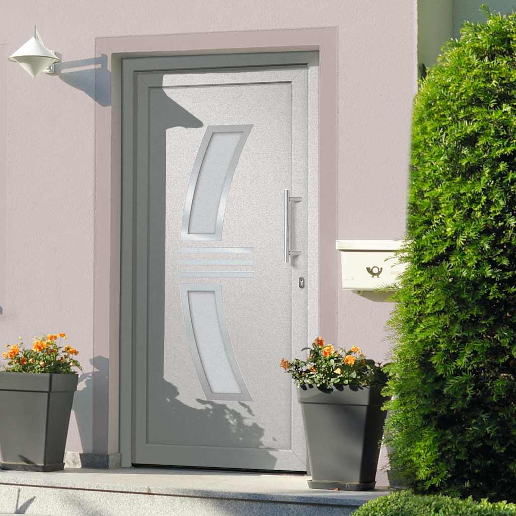 Hoveddør 98×200 cm - hvid PVC med glasfelter