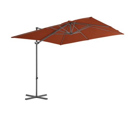 vidaXL Parasol de jardin en porte-&agrave;-faux avec m&acirc;t en acier terre cuite