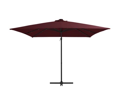 vidaXL Parasol de jardin en porte-&agrave;-faux lumi&egrave;res LED rouge bordeaux