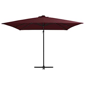 vidaXL Parasol de jardin en porte-&agrave;-faux lumi&egrave;res LED rouge bordeaux