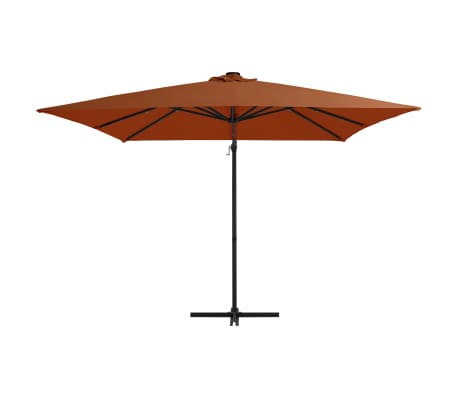 vidaXL Конзолен градински чадър, с LED светлини, теракота, 250x250 см