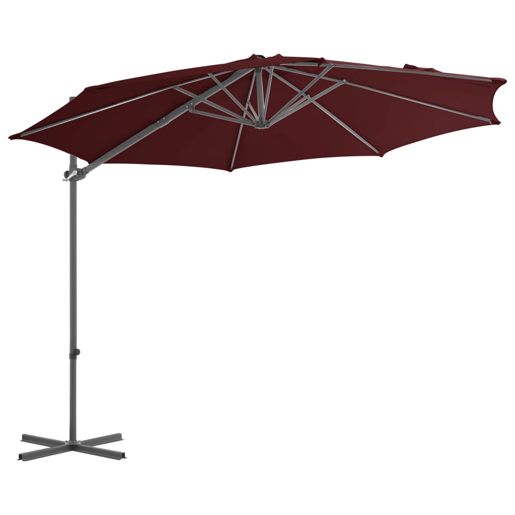 Umbrelă în consolă cu stâlp din oțel, roșu bordo, 300 cm