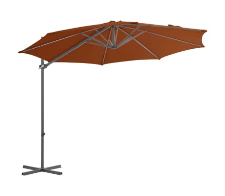 vidaXL Parasol de jardin en porte-&agrave;-faux avec m&acirc;t en acier terre cuite