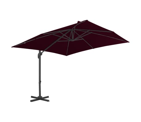 vidaXL Конзолен градински чадър с алуминиев прът, бордо, 300x300 см