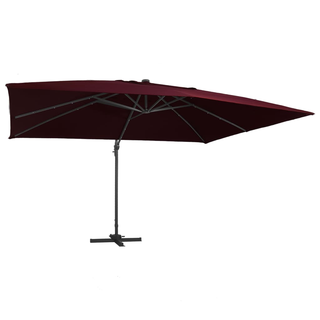 vidaXL Umbrelă în consolă de grădină cu LED-uri, roșu bordo 400x300 cm