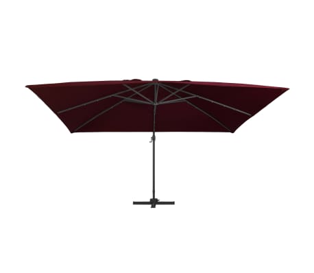 vidaXL Frihängande parasoll med LED vinröd 400x300 cm