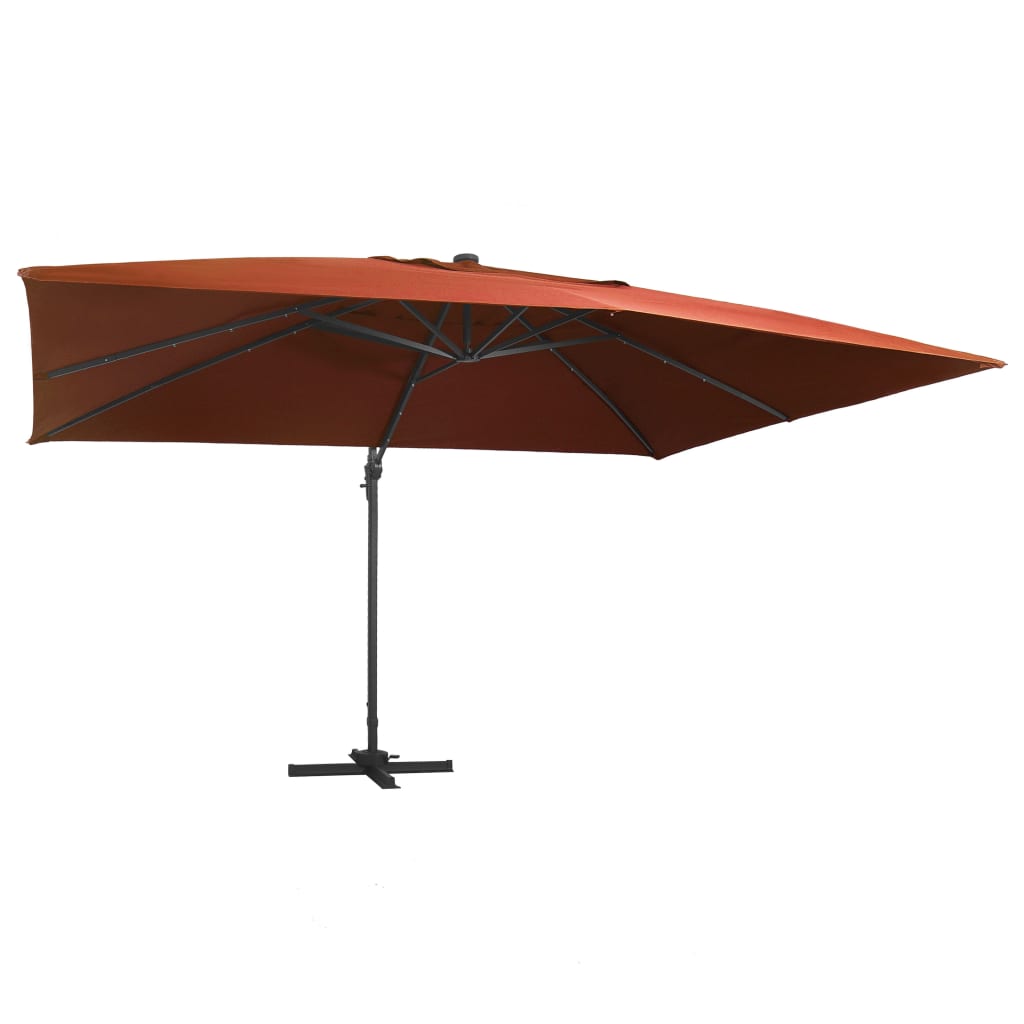 vidaXL Umbrelă în consolă de grădină cu LED-uri, cărămiziu, 400x300 cm