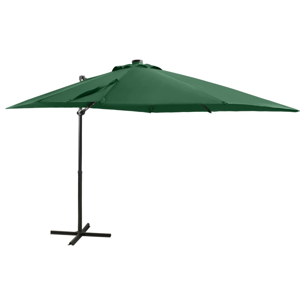 Poza vidaXL Umbrela suspendata cu stalp si LED-uri, verde, 250 cm