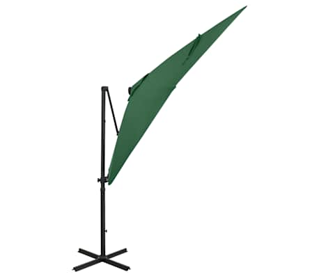 vidaXL Parasol de jardin en porte-&agrave;-faux et m&acirc;t et lumi&egrave;res LED vert