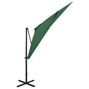 vidaXL Parasol de jardin en porte-&agrave;-faux et m&acirc;t et lumi&egrave;res LED vert