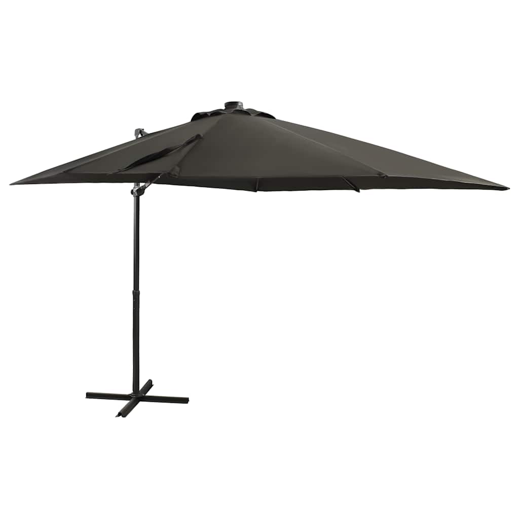 vidaXL antracitsz&uuml;rke konzolos napernyő r&uacute;ddal &eacute;s LED-f&eacute;nyekkel 250 cm