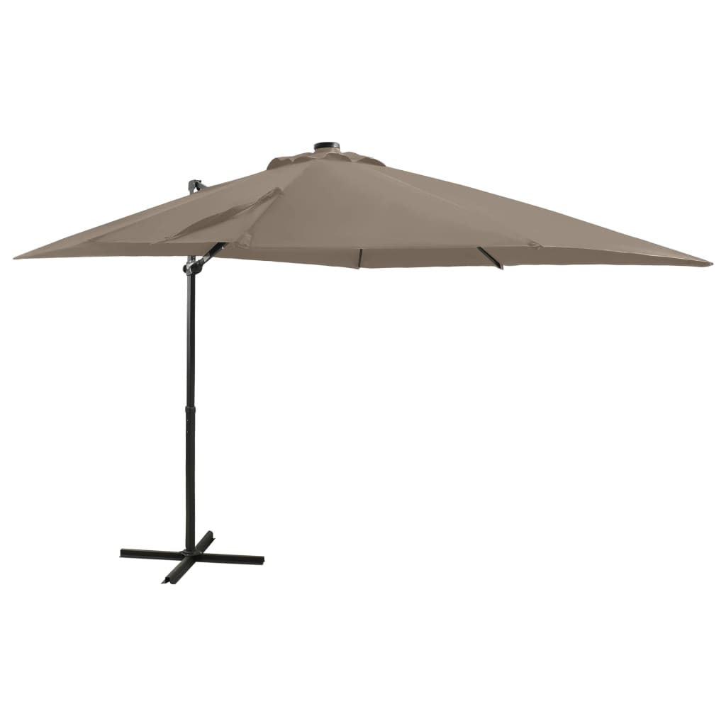 vidaXL Umbrelă în consolă cu stâlp și LED-uri, taupe, 250 cm