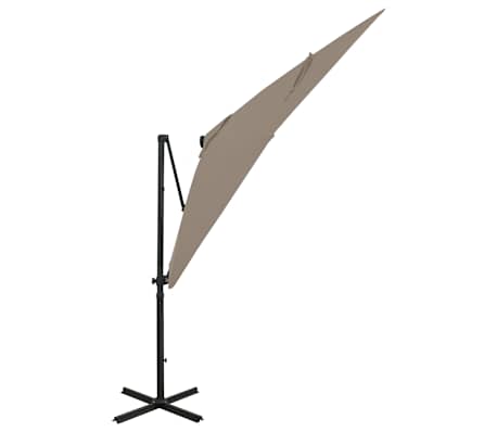 vidaXL saulessargs ar kātu un LED gaismām, 250 cm, pelēkbrūns