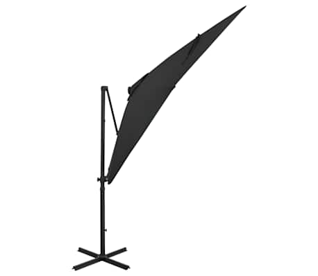 vidaXL Parasol de jardin en porte-&agrave;-faux et m&acirc;t et lumi&egrave;res LED noir
