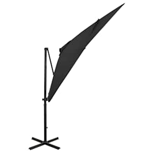 vidaXL Parasol de jardin en porte-&agrave;-faux et m&acirc;t et lumi&egrave;res LED noir