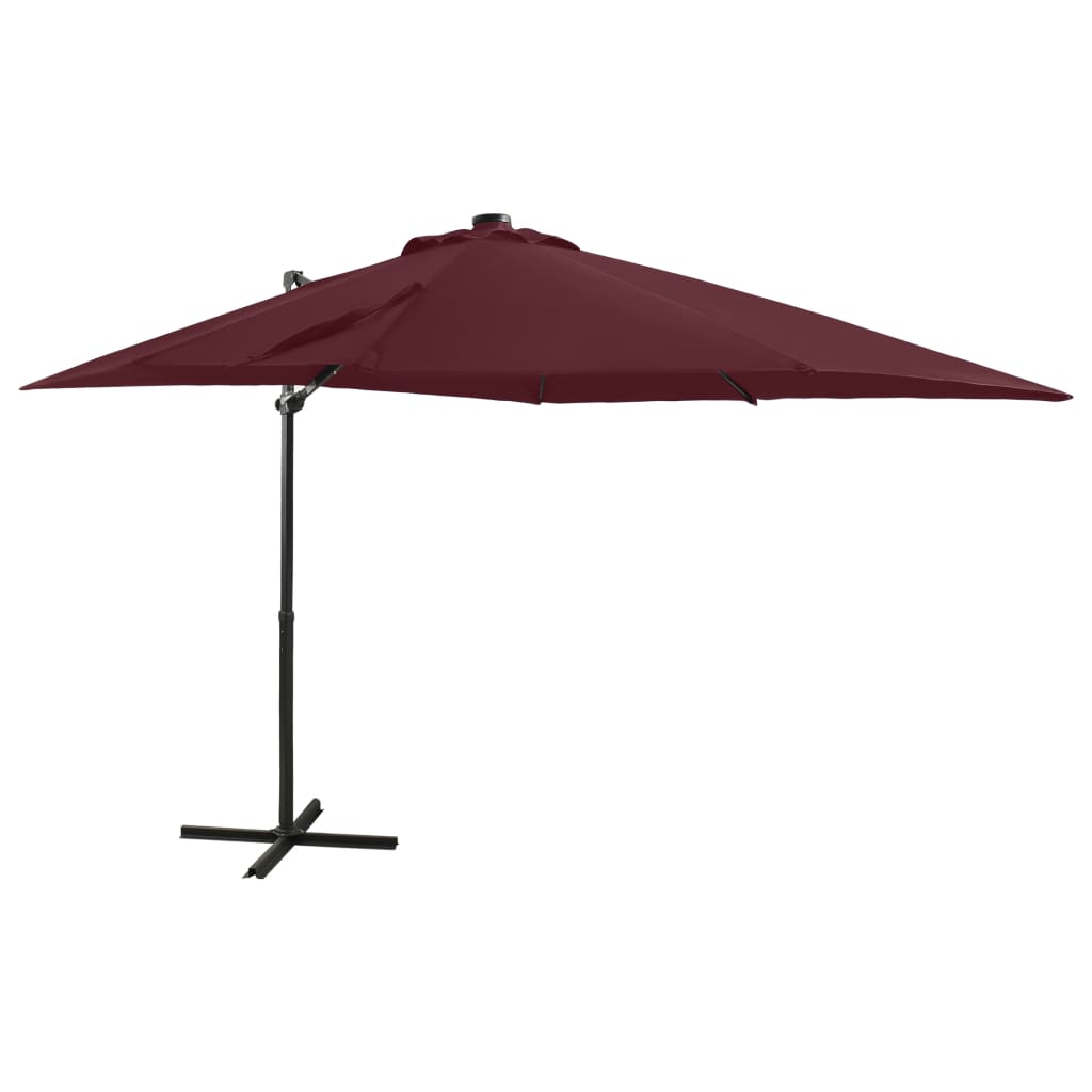 Poza vidaXL Umbrela suspendata cu stalp si LED-uri, rosu bordo, 250 cm