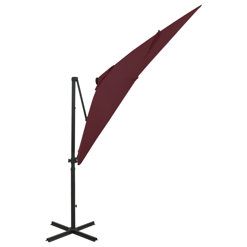 vidaXL Zweefparasol met paal en LED-verlichting 250 cm bordeauxrood afbeelding