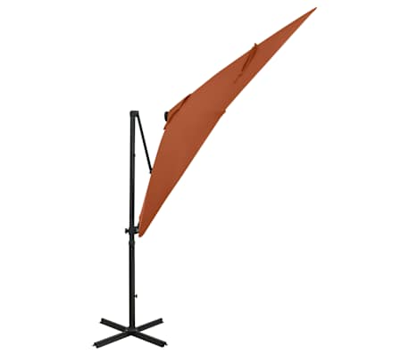 vidaXL Parasol de jardin en porte-&agrave;-faux avec m&acirc;t et lumi&egrave;res LED
