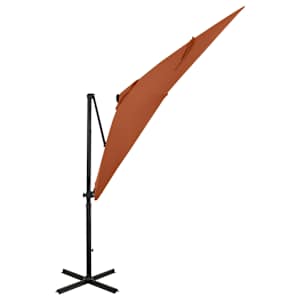 vidaXL Parasol de jardin en porte-&agrave;-faux avec m&acirc;t et lumi&egrave;res LED