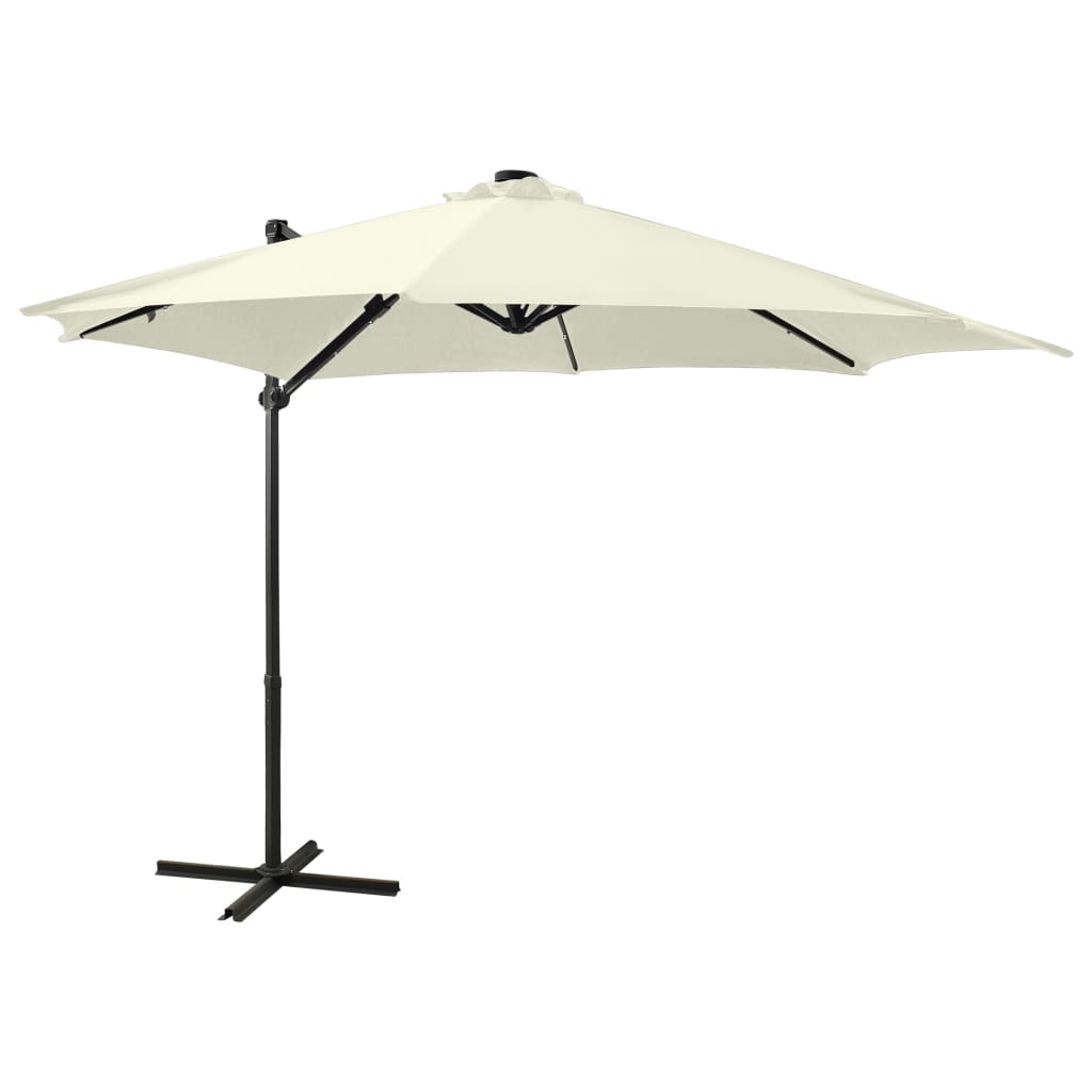 Poza vidaXL Umbrela suspendata cu stalp si LED-uri, nisipiu, 300 cm