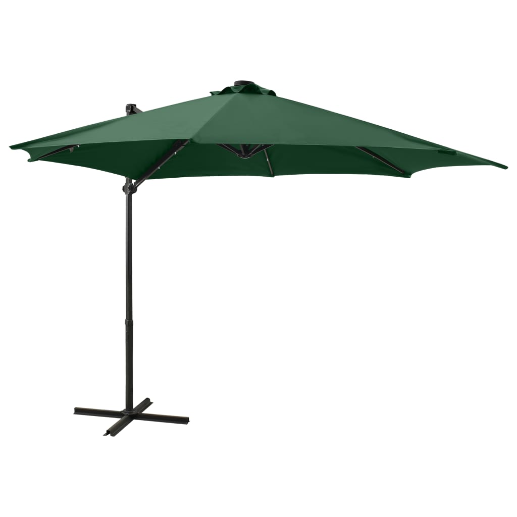 vidaXL Umbrelă în consolă cu stâlp și LED-uri, verde, 300 cm