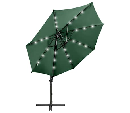 vidaXL Umbrelă în consolă cu stâlp și LED-uri, verde, 300 cm