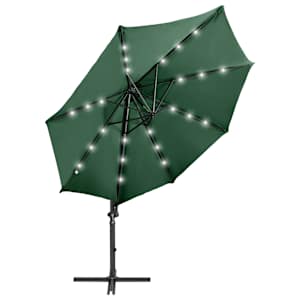 vidaXL Umbrelă în consolă cu stâlp și LED-uri, verde, 300 cm