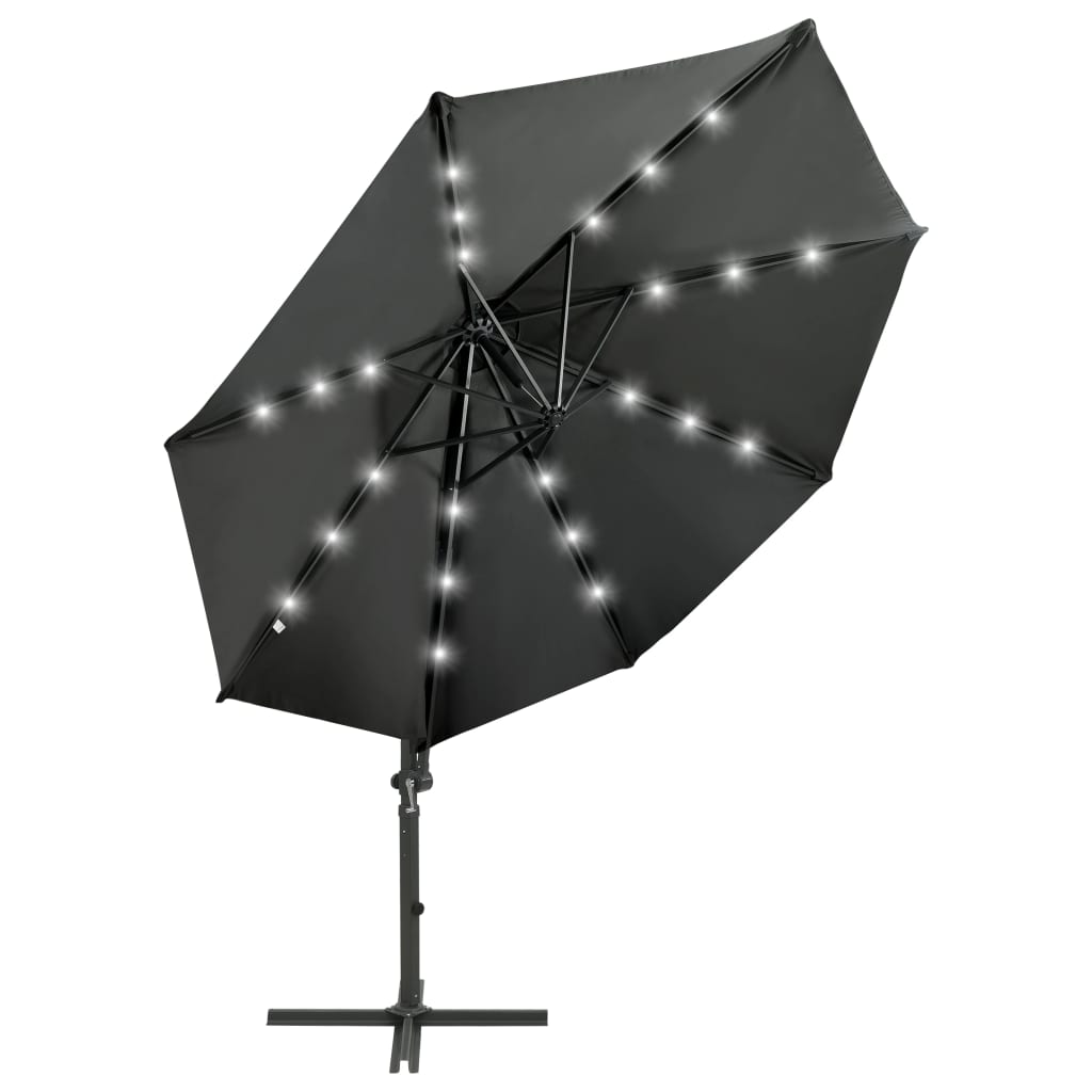 

vidaXL Zweefparasol met paal en LED-verlichting 300 cm antracietkleur