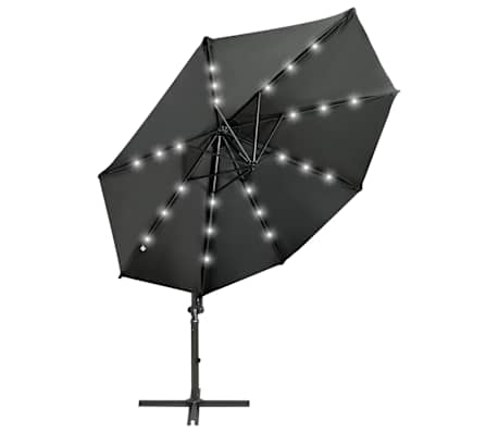 vidaXL Parasol de jardin en porte-&agrave;-faux avec m&acirc;t et lumi&egrave;res LED