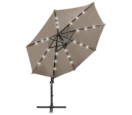 vidaXL Zweefparasol met paal en LED-verlichting 300 cm taupe