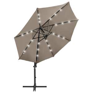 Boční zahradní slunečník s tyčí a LED světly taupe 300 cm - obrázek 2