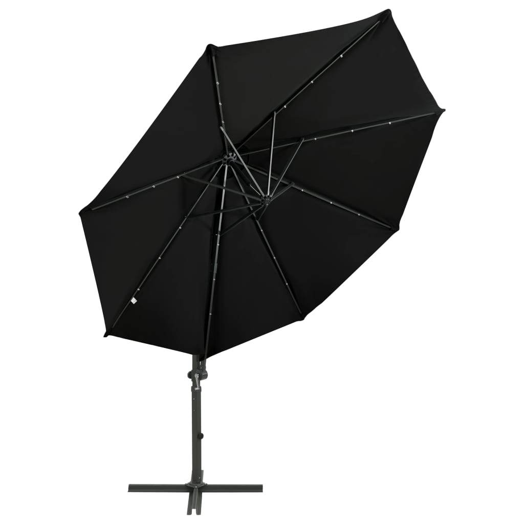 

vidaXL Zweefparasol met paal en LED-verlichting 300 cm zwart