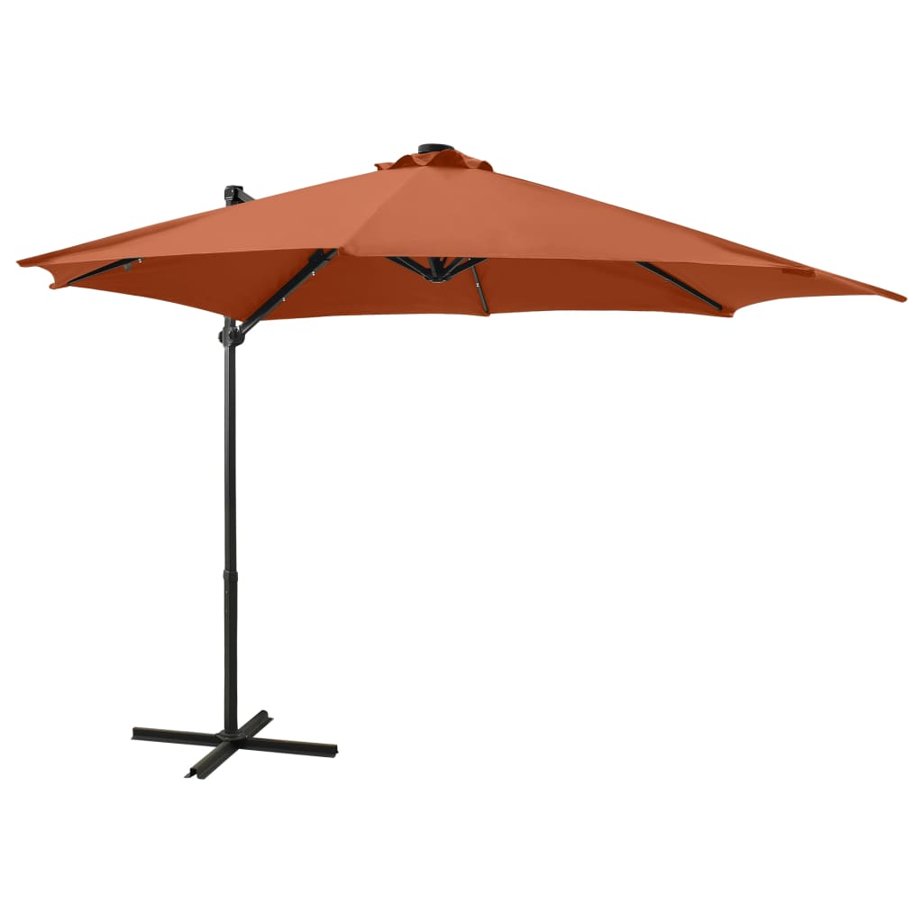vidaXL Umbrela suspendata cu stalp si LED-uri, caramiziu, 300 cm