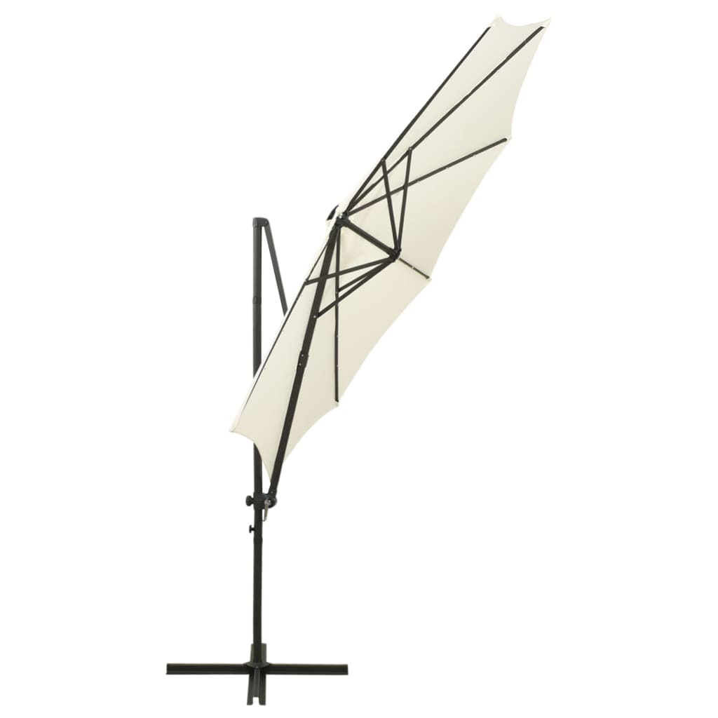 Konzolový slunečník s tyčí a LED světly pískový 300 cm