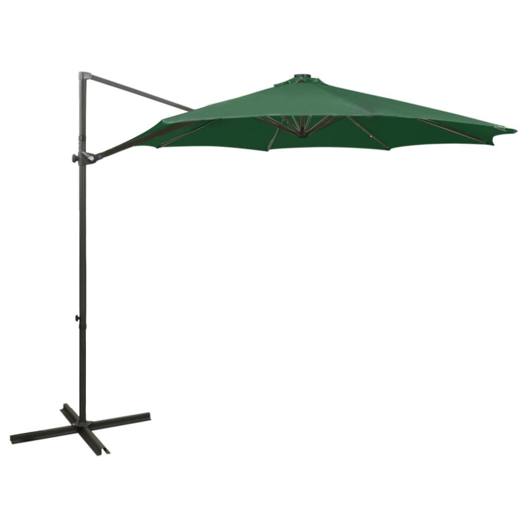 Poza vidaXL Umbrela suspendata cu stalp si LED-uri, verde, 300 cm