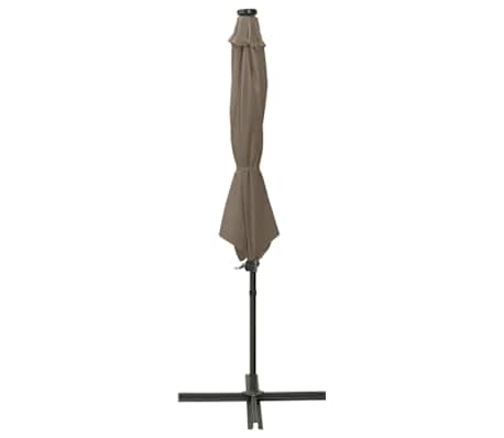 vidaXL Parasol de jardin en porte-&agrave;-faux et m&acirc;t et lumi&egrave;res LED taupe