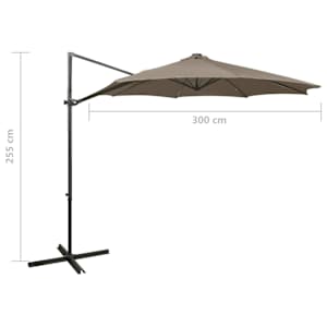 Boční zahradní slunečník s tyčí a LED světly taupe 300 cm - obrázek 11