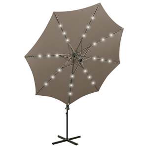 Boční zahradní slunečník s tyčí a LED světly taupe 300 cm - obrázek 5