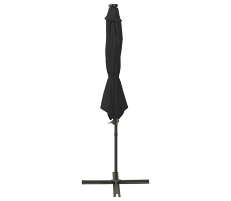 vidaXL Parasol de jardin en porte-&agrave;-faux et m&acirc;t et lumi&egrave;res LED noir