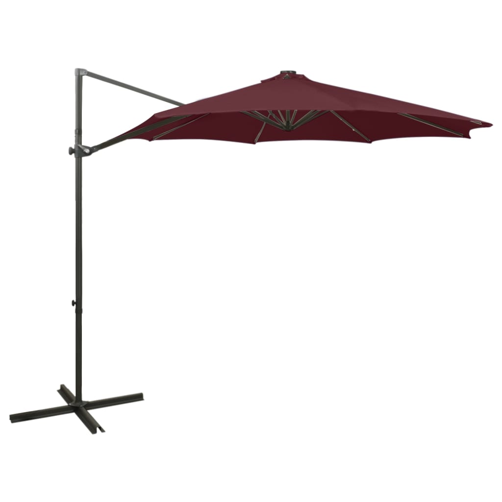 Photos - Parasol VidaXL Cantilever Garden  with Pole and LED Lights Bordeaux Red 300 cm 