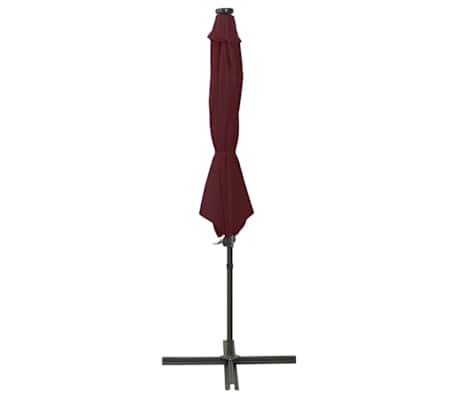 vidaXL Umbrelă &icirc;n consolă cu st&acirc;lp și LED-uri, roșu bordo, 300 cm