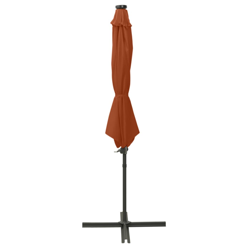 

vidaXL Zweefparasol met paal en LED-verlichting 300 cm terracottakleur