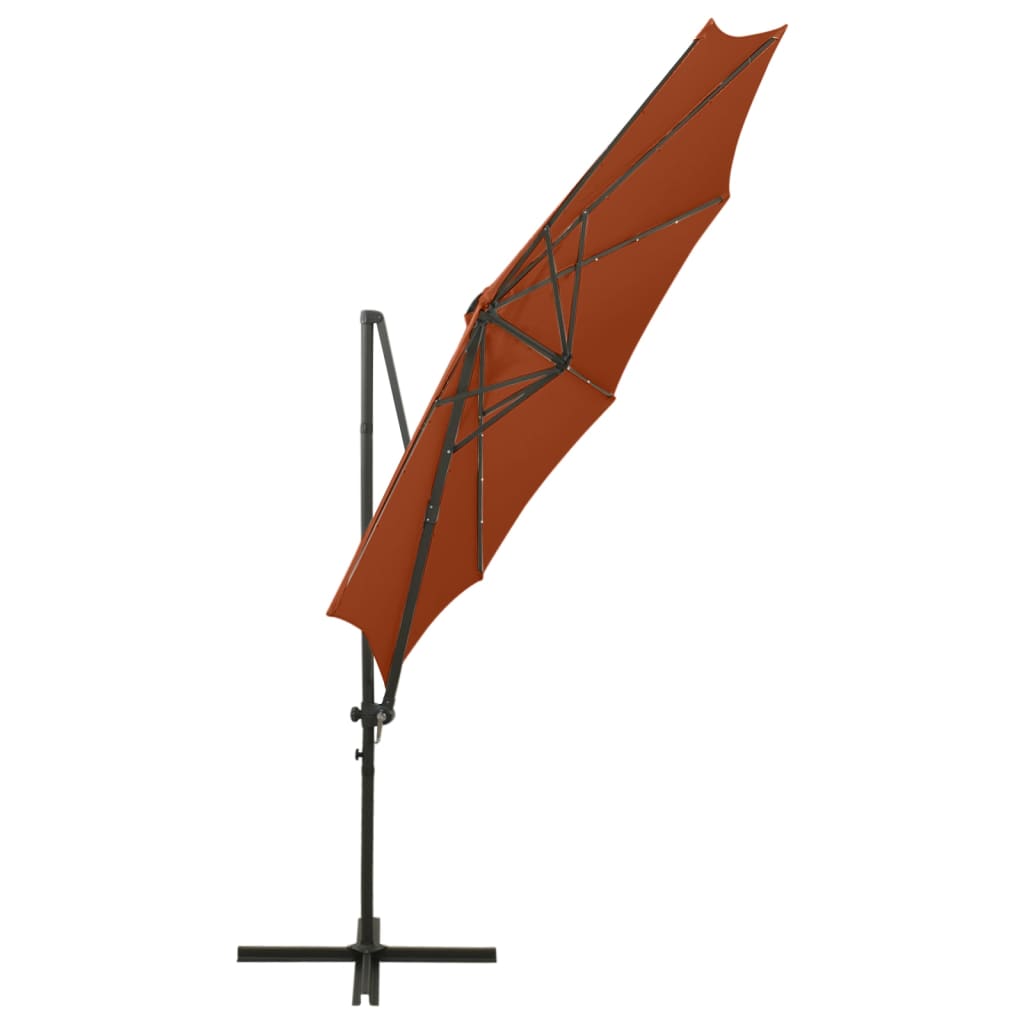 Konzolový slunečník s tyčí a LED světly terakota 300 cm